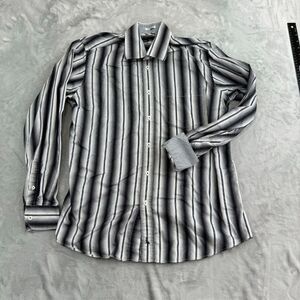 Tailorbyrd Shirt Mens Large Black‎ White Striped Button Up Pocket Flip Cuff